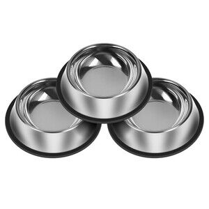 3Pcs Stainless Steel Dog Bowls Set  Non-Slip Food and Water Bowl silver NEW 3pcs